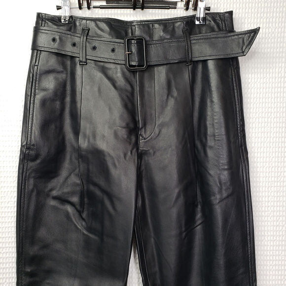Polo Ralph Lauren Lambskin Leather Pants Womens 2 Black High Waisted Ankle Chic - Picture 14 of 16